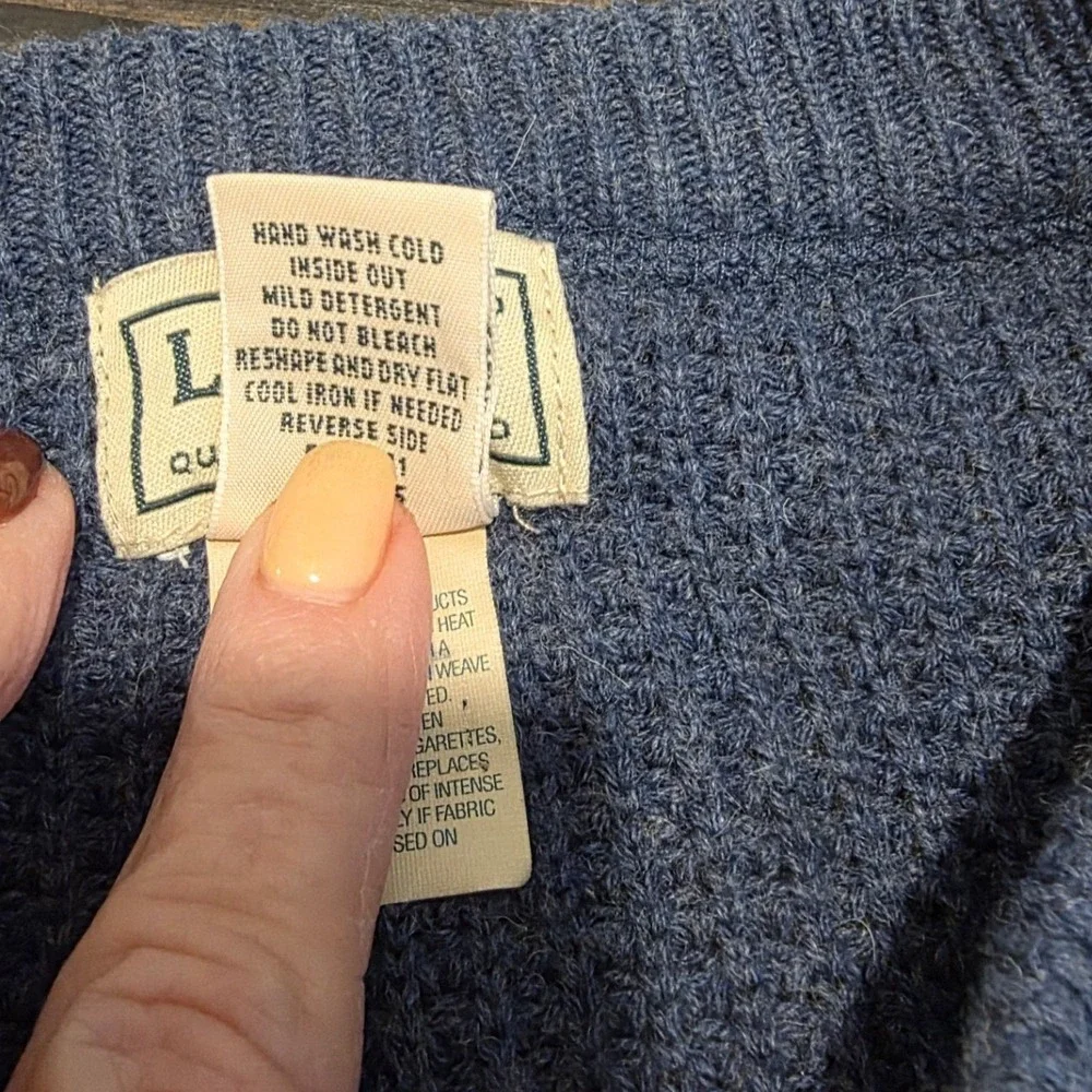 LL Bean Henley Sweater XXL Tall Pullover Chunky Blue Cotton/Wool Grandpa‎